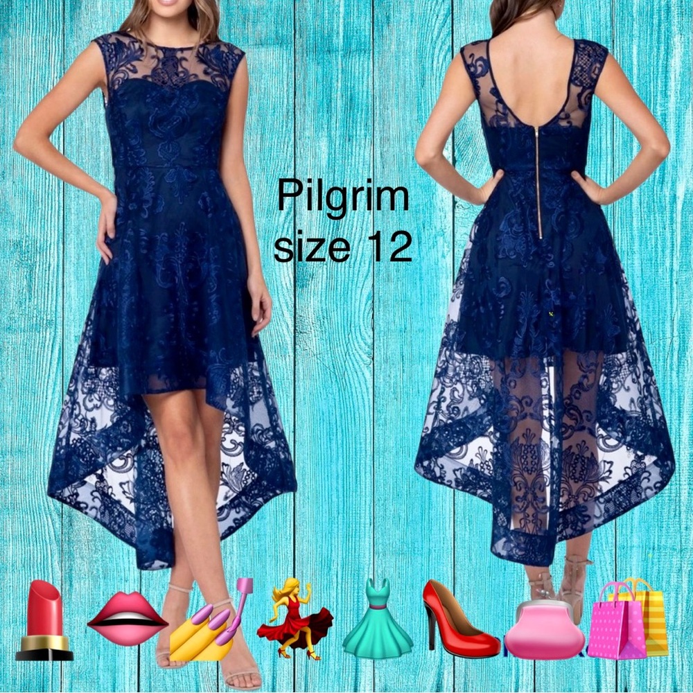 Pilgrim - Size 12 Stunning Navy Blue high low lace gown Also selling size 8 NWT - Picture 1 of 11